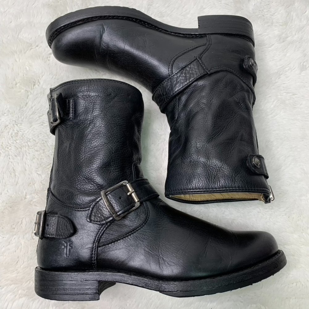Frye Veronica Women's Moto Biker Boots 7B Black Leather Back Zip 76603 Buckles